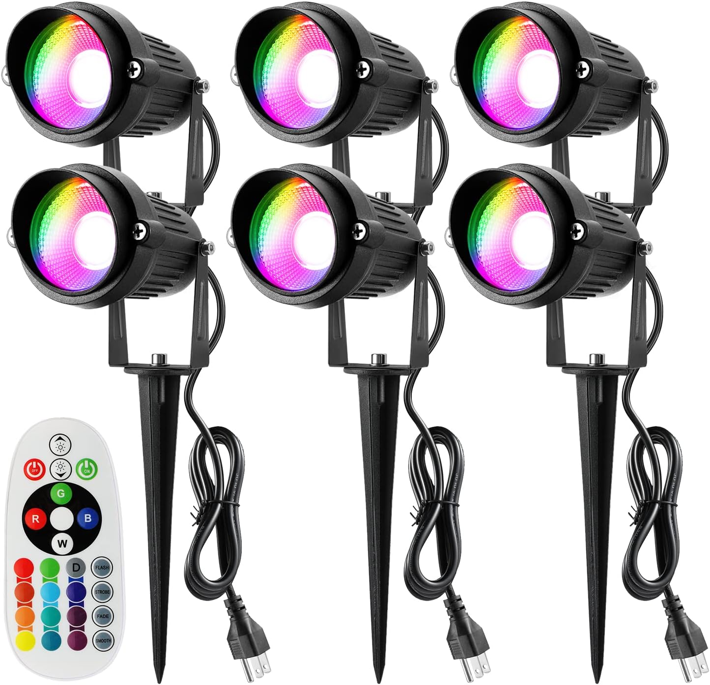 Landscape Lights 10W Christmas Spot Lights Outdoor RGBW Color Changing RGB and Warm White AC 110V-240V LED Landscape Lighting Remote Control Spotlight for Outdoor Yard Garden Lawn (6Pack)