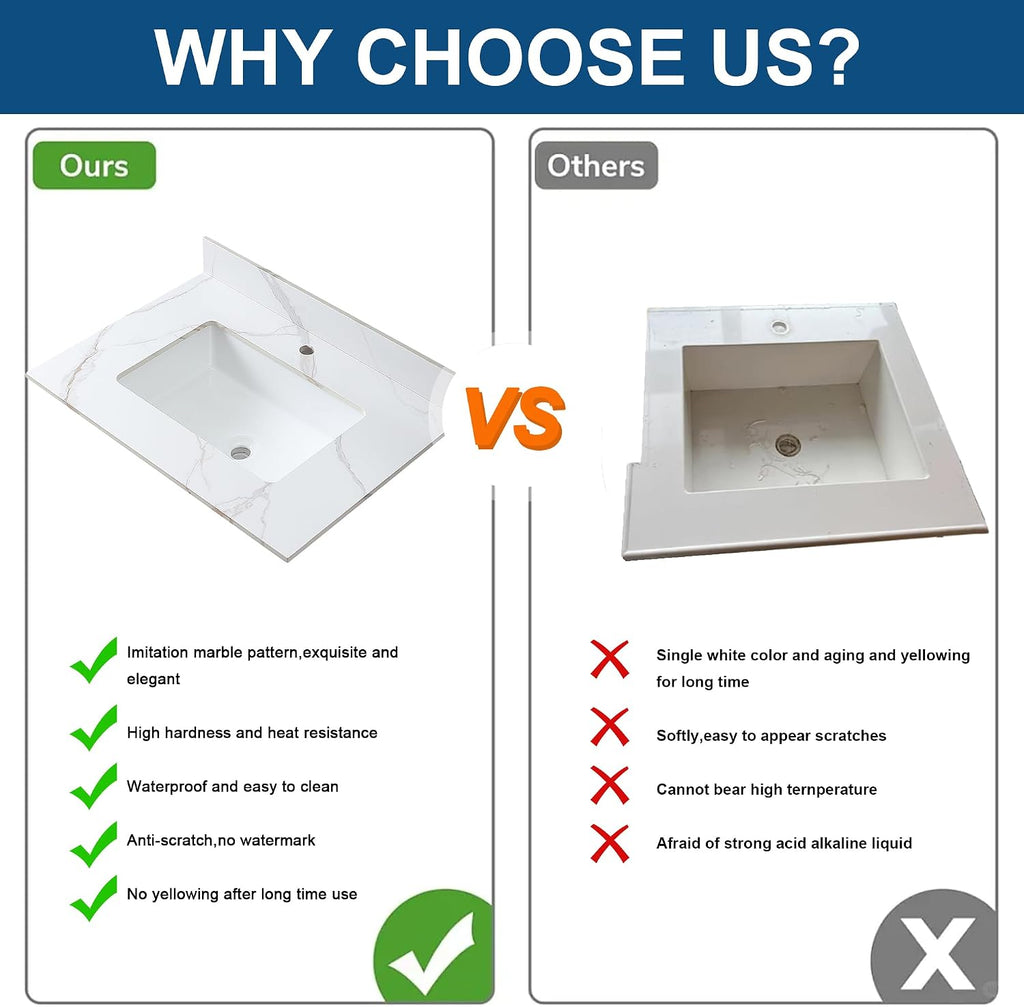 Montary 31'x 22' Vanity Top with Sink for Bathroom, Undermount Rectangular Ceramic Sink & Backsplash, Bathroom Single Bowl Vanity Top with 1 Pre-Drilled Hole