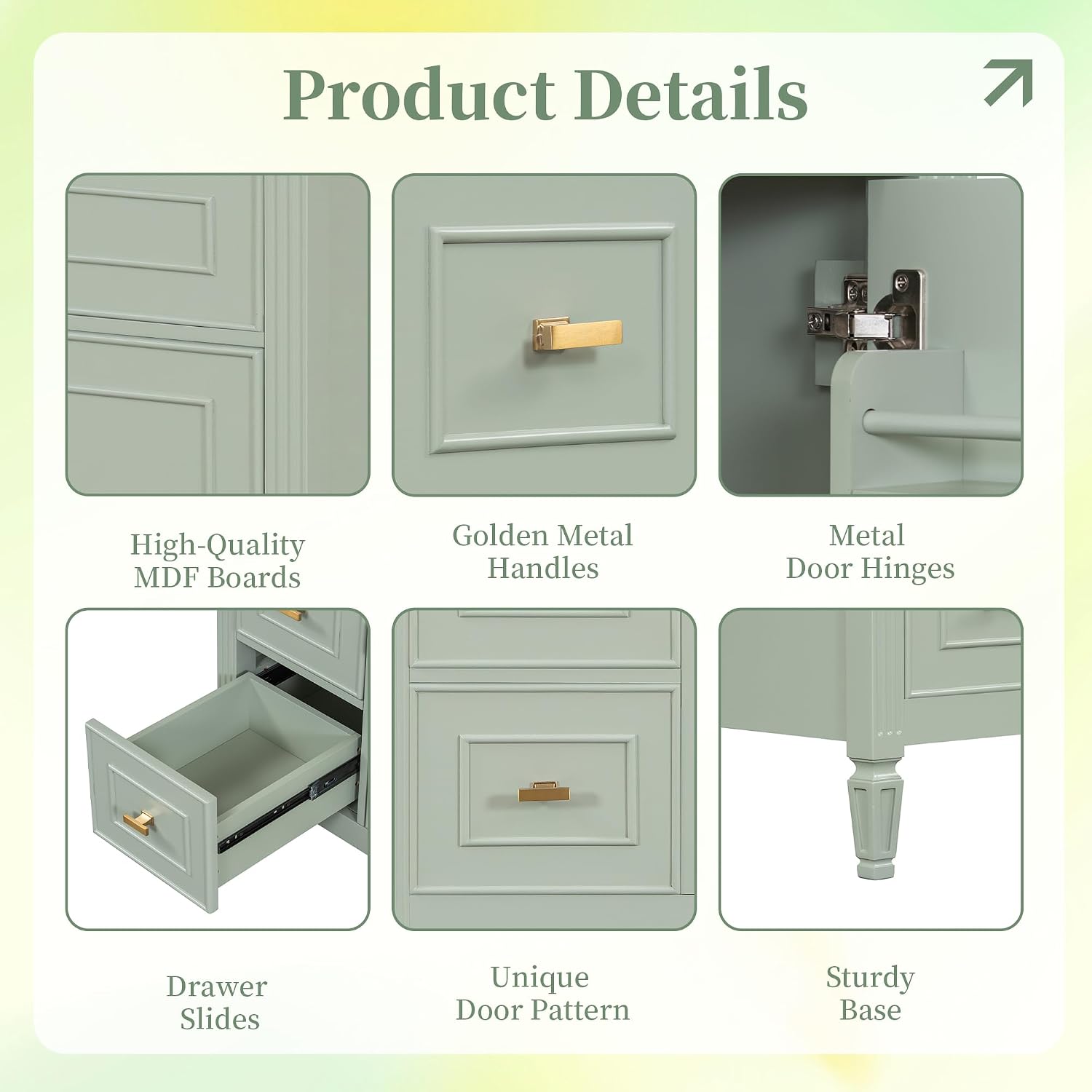 30' Bathroom Vanity with Ceramic Sink Top, Tip-Out Drawer and Two Left Side Drawers, Adjustable Shelf, Solid Wood Legs, Soft-Closing Door and Rack Shelf, Green