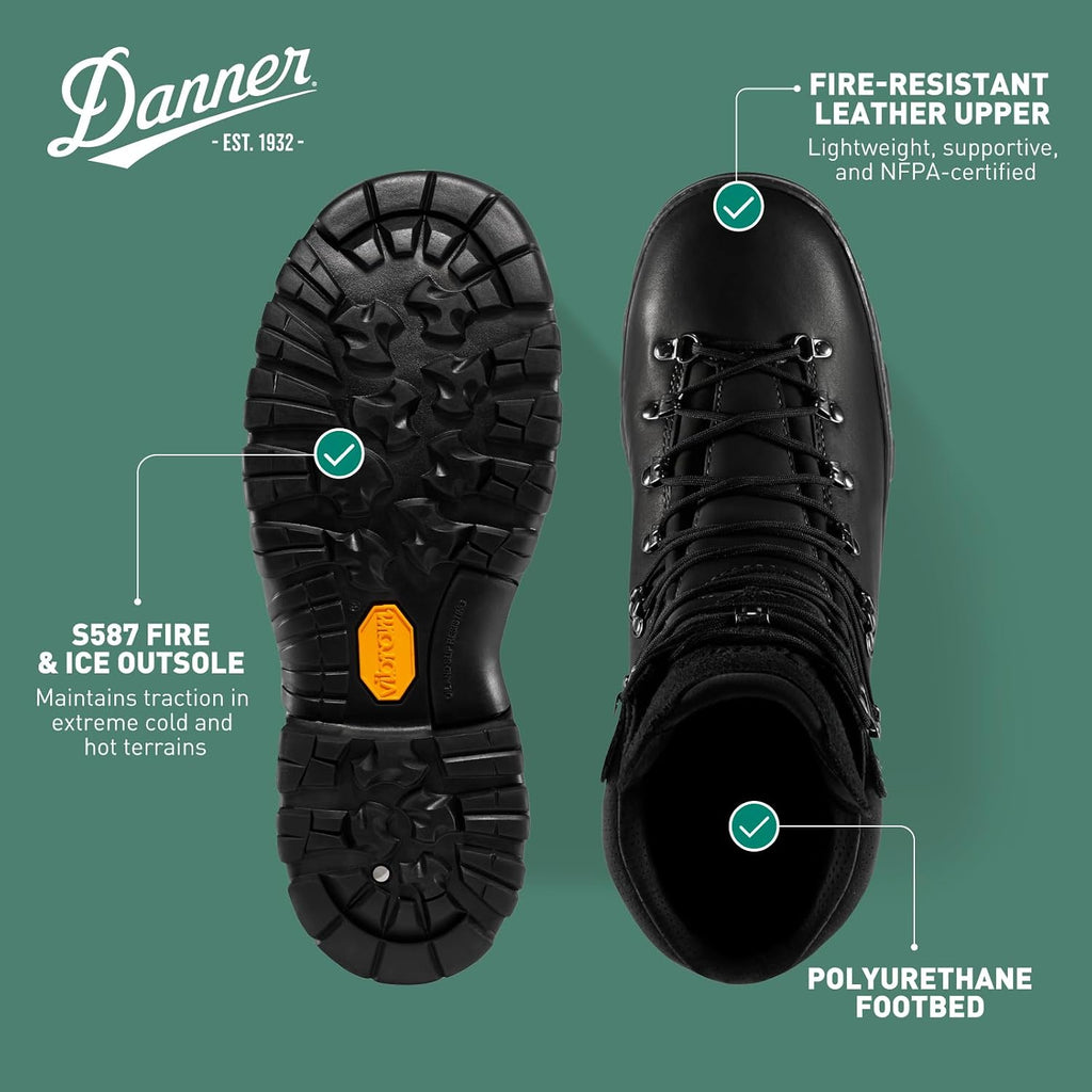 Danner 8' Wildland Tactical Firefighter Boots for Men & Women - Fire-Resistant Leather, EH-Rated, with Oil- and Slip-Resistant Outsole, Made in USA