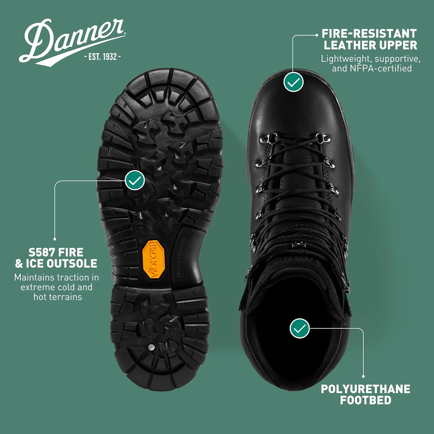 Danner 8' Wildland Tactical Firefighter Boots for Men & Women - Fire-Resistant Leather, EH-Rated, with Oil- and Slip-Resistant Outsole, Made in USA