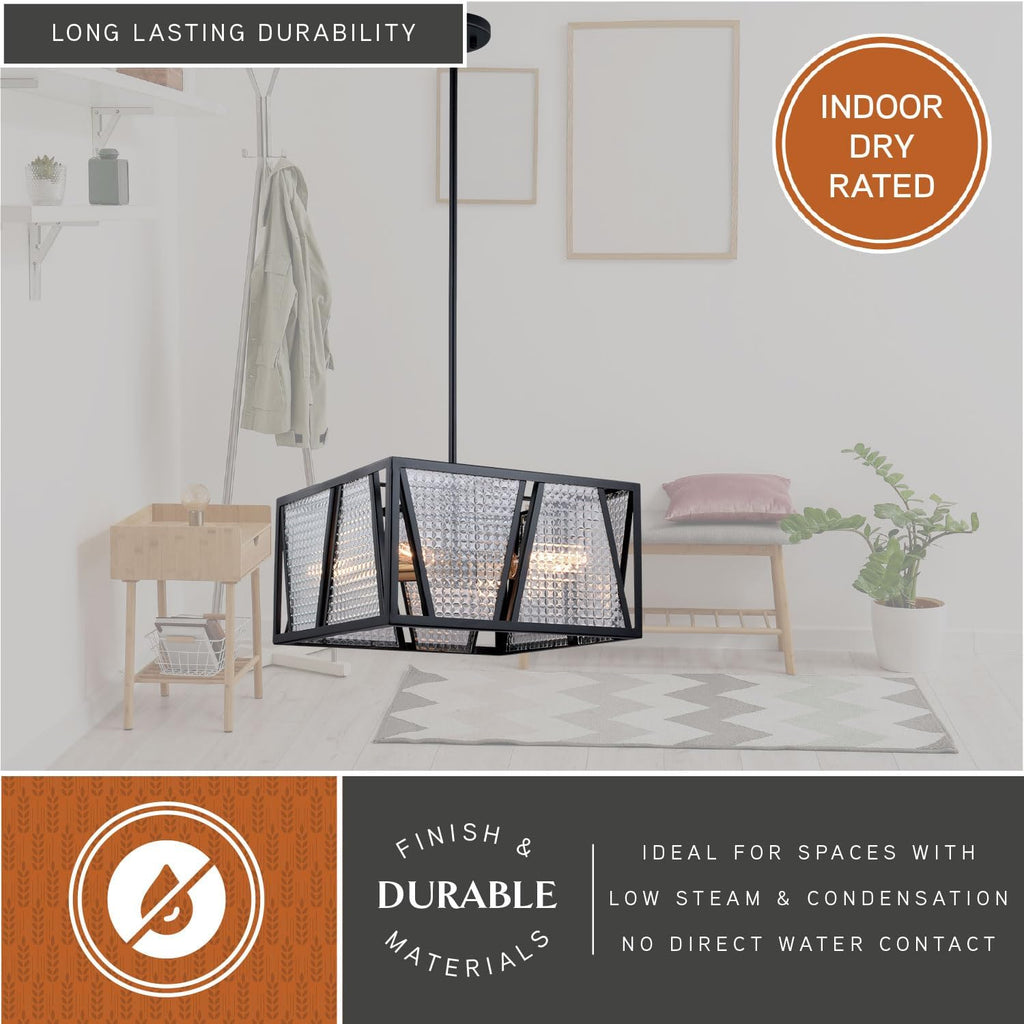 VAXCEL Oslo 16.25-in W Black Geometric Square Semi Flush Mount Ceiling Light Clear Glass