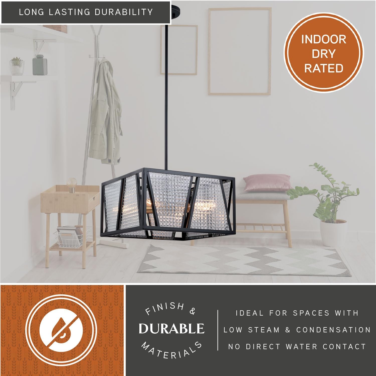 VAXCEL Oslo 16.25-in W Black Geometric Square Semi Flush Mount Ceiling Light Clear Glass