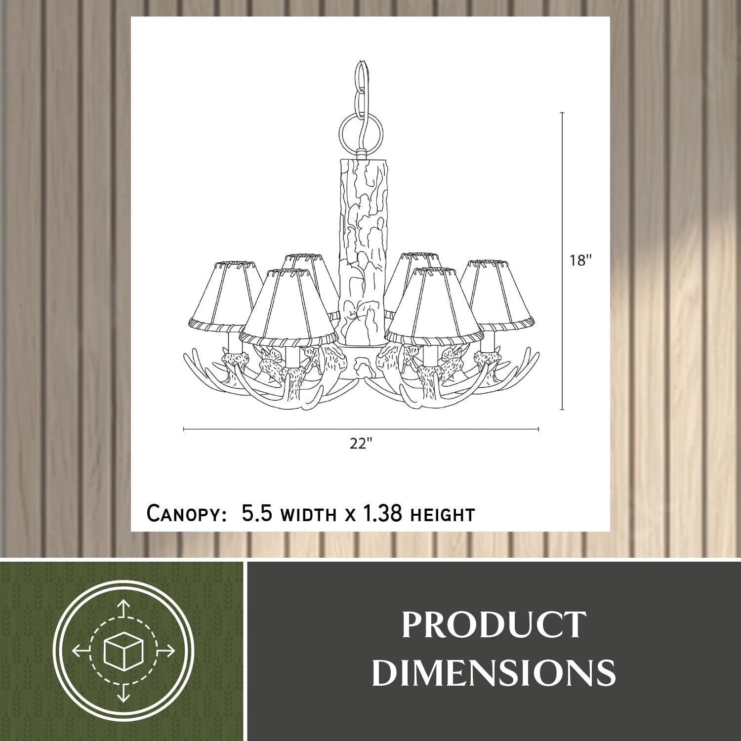 VAXCEL Lodge 6 Light Cream Rustic Antler Chandelier