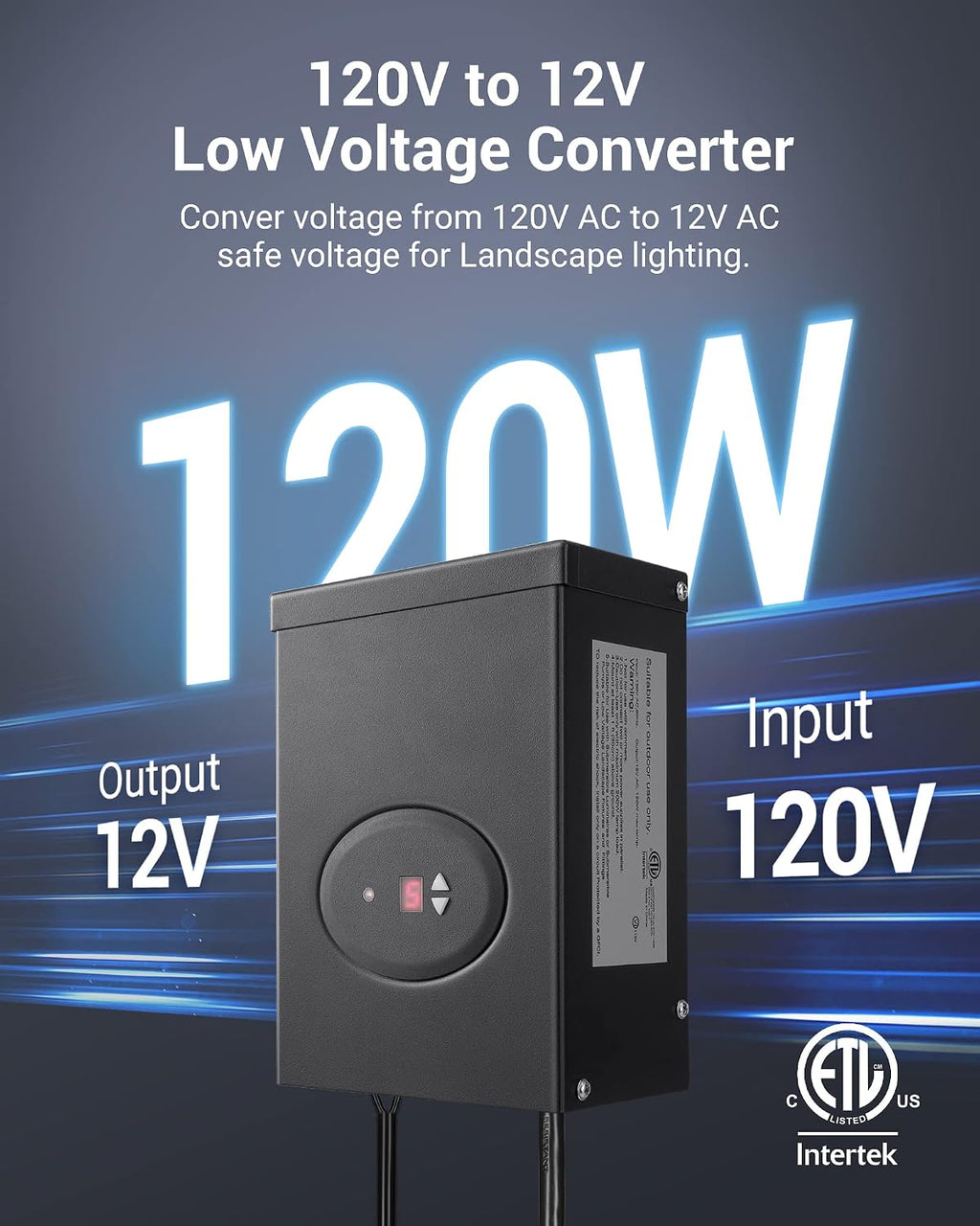 DEWENWILS 120W Low Voltage Landscape Transformer, Outdoor Transformer with Timer and Photocell Sensor, 120V AC to 12V AC, Weatherproof, for LED Lighting, Spotlight, Pathway Light, ETL Listed