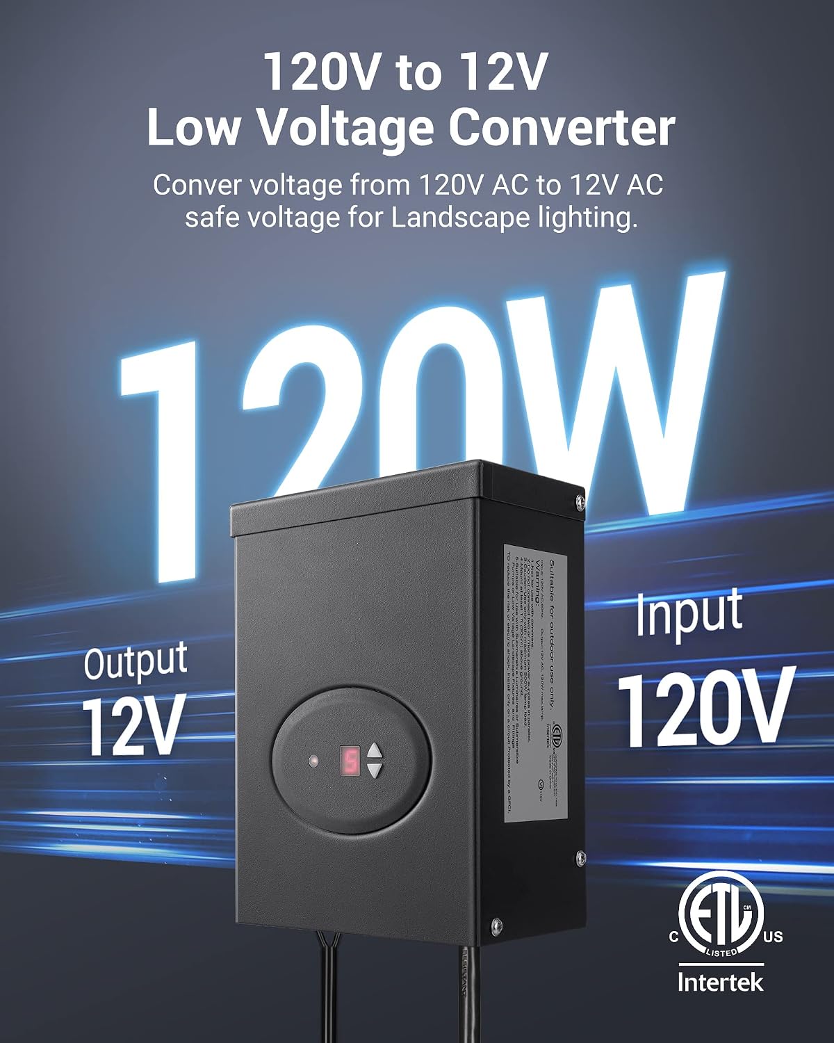 DEWENWILS 120W Low Voltage Landscape Transformer, Outdoor Transformer with Timer and Photocell Sensor, 120V AC to 12V AC, Weatherproof, for LED Lighting, Spotlight, Pathway Light, ETL Listed