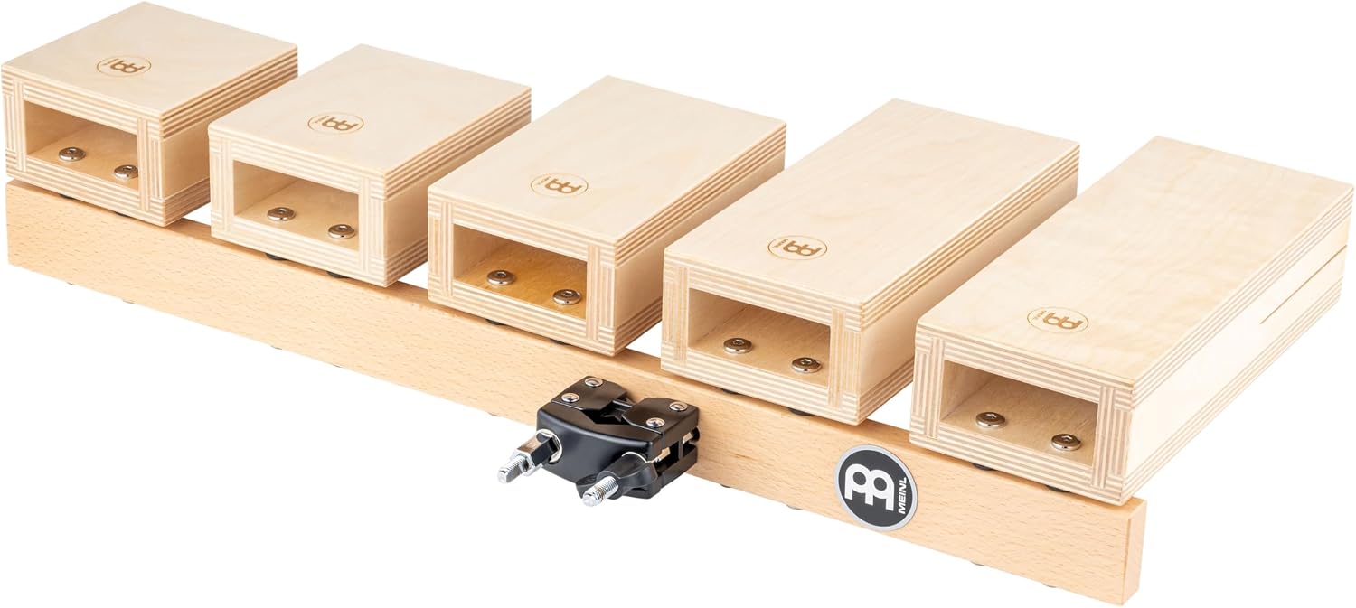 Meinl Percussion Wood Temple Blocks with Mount, Five Pitches from Low to High, 100% Baltic Birch, 2-Year Warranty (TMWTB)