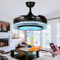 42in Fandelier Ceiling Fan with Lights and Bluetooth Speaker,Modern Crystal Chandelier LED Fan 6 Speeds Fans Music with Remote Control Modern Crystal Invisible Blades with Silent Motor