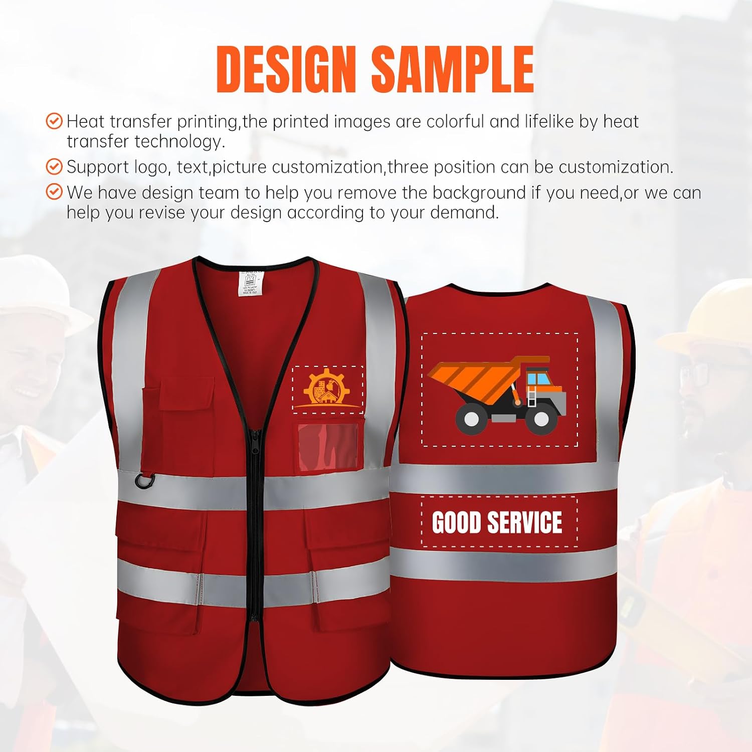 Custom Logo Safety Vest High Visibility Reflective Vest Class 2 Standard with Pockets and Zipper