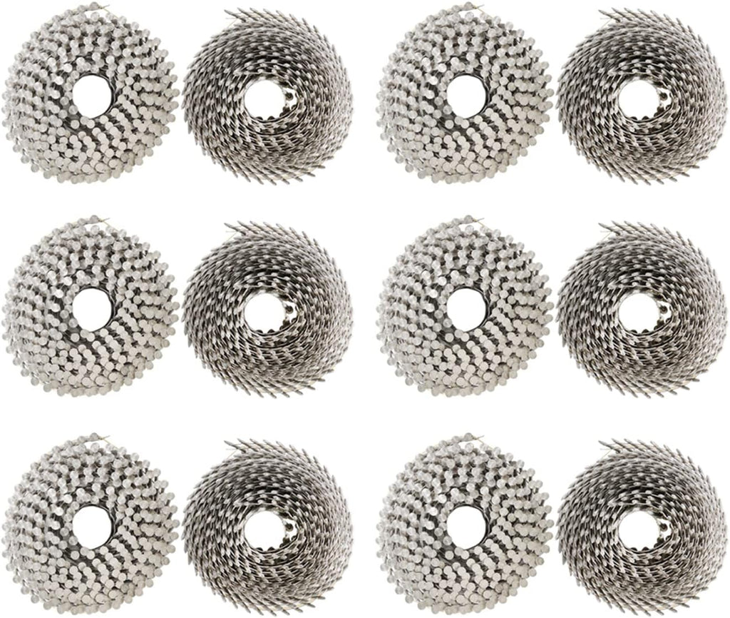 3600 Stainless Coil Siding Nails 15 Degree Coils 2 Inch, 0.09 Inch Ring Shank, Small Cap Coil Nail, Cap Warp 5.8-6mm for Cement Board Siding or Fencing Applications