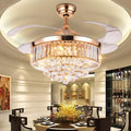 42 inch Luxury Crystal Remote Control Gold Ceiling Fan Light with 3 Colors Change LED Retractable Blades Chandelier Decor (Gold-42 Inch)
