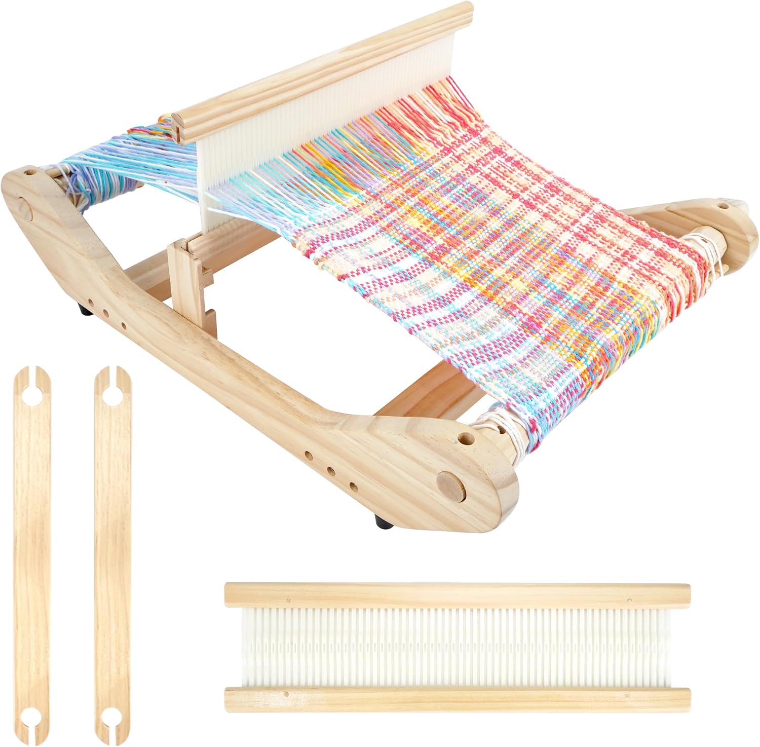 PURCOULEUR 16 Inches Rigid Heddle Loom, Wooden Weaving Loom for Adults, Multi-Craft Frame Loom for Beginners, Threads Warping Frame with Pegs and Yarn Stand, Weaving Loom Kit with Heddle Shed Stick