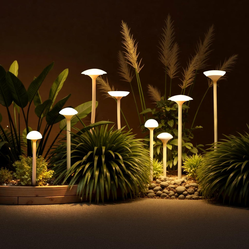 Gardencoin LED Low Voltage Outdoor Lighting Kit, 24V Outdoor Landscape Decorative Lights, Unique Aluminum Mushroom Light Wired with Transformer for Garden, Patio, Lawn, Backyard, Pathway, Set of 8