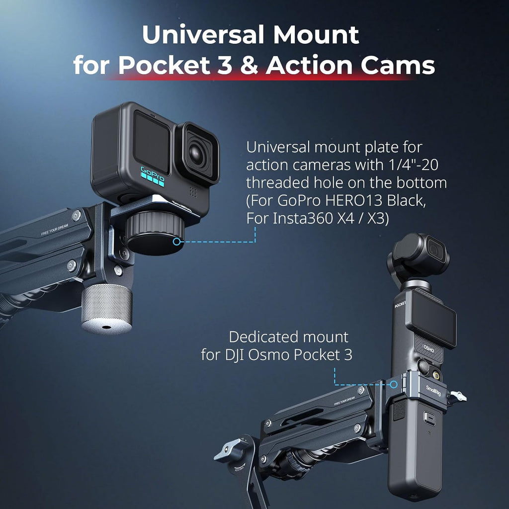 SmallRig Mini Electronic Shock Absorber Arm, 5in Suction Cup Car Mount for DJI Osmo Pocket 4/3/Action 6/5 Pro, for GoPro 13/12, for Insta360 X5/4/Ace Pro2, 2000mAh Double Spring Hydraulic Damping-5507