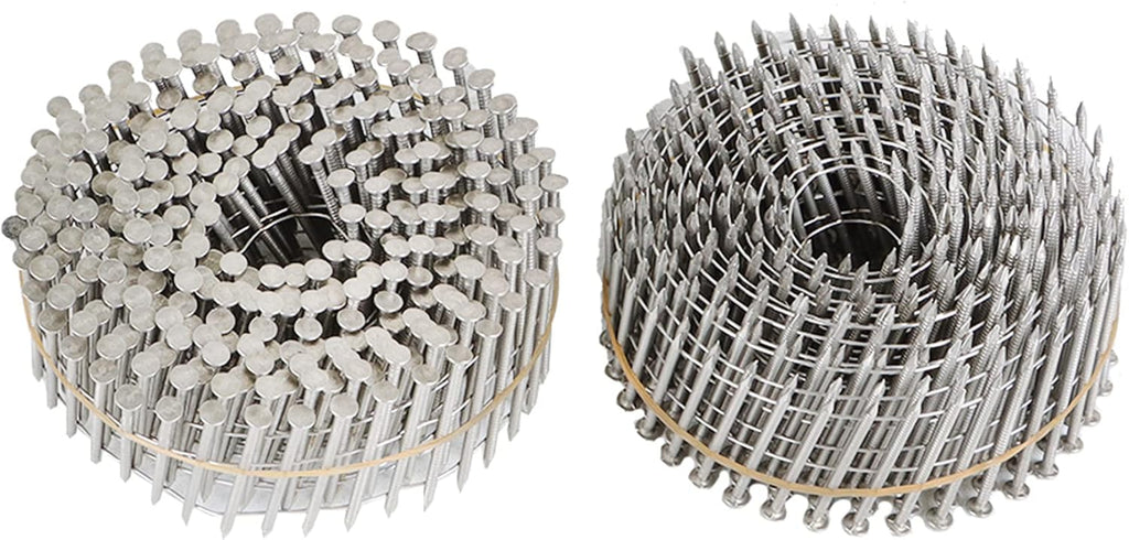 kimllier 3600 Count Coil Siding Nail Full Round Head Wire Collated Coil 15-Degree 2-Inch x .090-Inch Ring Shank 304 Stainless Steel