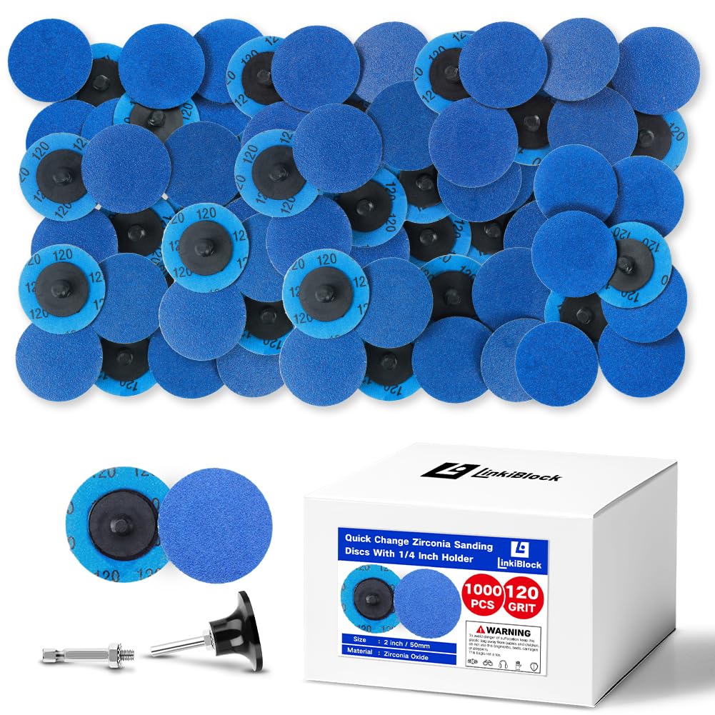 1000Pcs 2 inch R-Type Quick Change Zirconia Surface Conditioning Sanding Discs Set 120 Grit with Adapter & Backing Pad