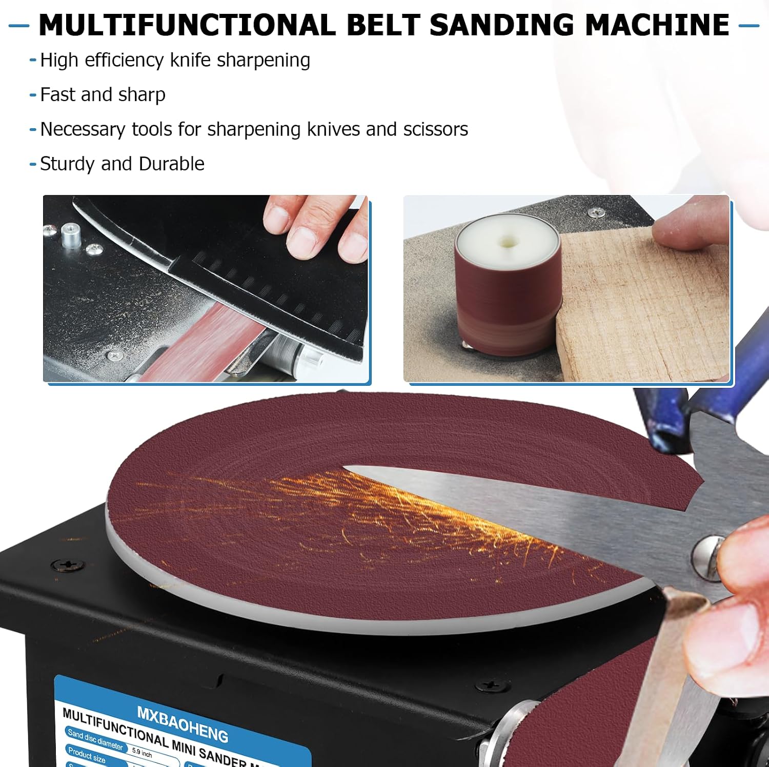 MXBAOHENG Mini Belt Disc Sander 6-Inch Sanding Disc and 1.2 x 15-Inch Sanding Belts for Wood Metal Stone Grinding, Small Spindle Sander Machine for Curve Grinding, with Chuck & Flexible Shaft