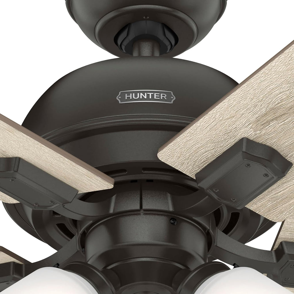 Hunter Fan 44 inch Traditional Noble Bronze Finish Indoor Ceiling Fan with LED Light Kit and Pull Chain (Renewed)