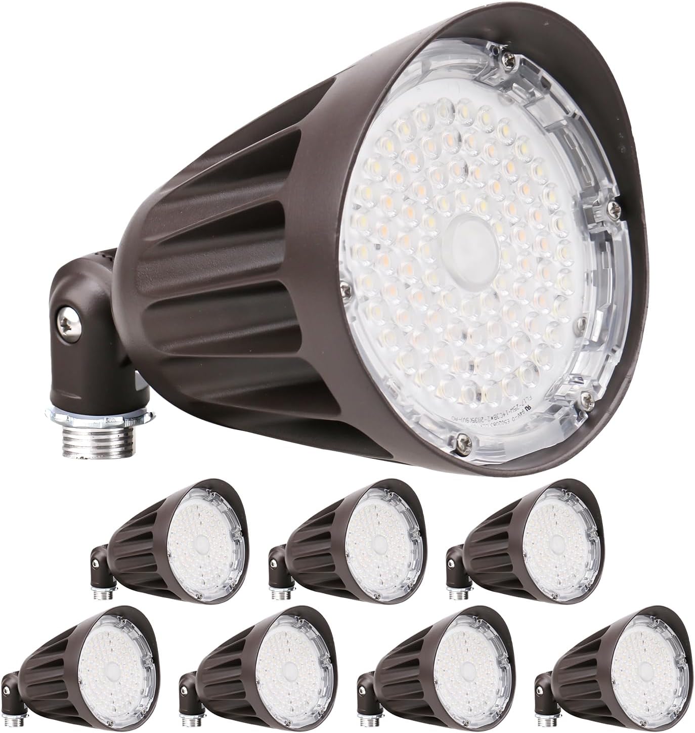 OSTEK 8 Pack LED Bullet Flood Light, 30W/40W/50W & 3CCT Selectable, 0-10V Dimmable Commercial Landscape Spotlight with Knuckle Mount for Flag Pole, Yard, Wall, 120-277V, IP65, UL Listed