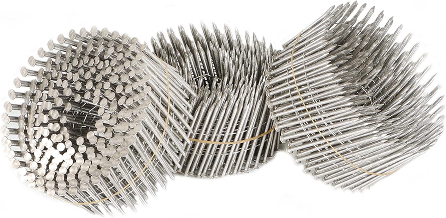 3600 Count Siding Nails Full Round Head Wire Collated 15-Degree 2-1/2 Inch x .090 Inch 304 Stainless Steel Ring Shank Coil Siding Nail