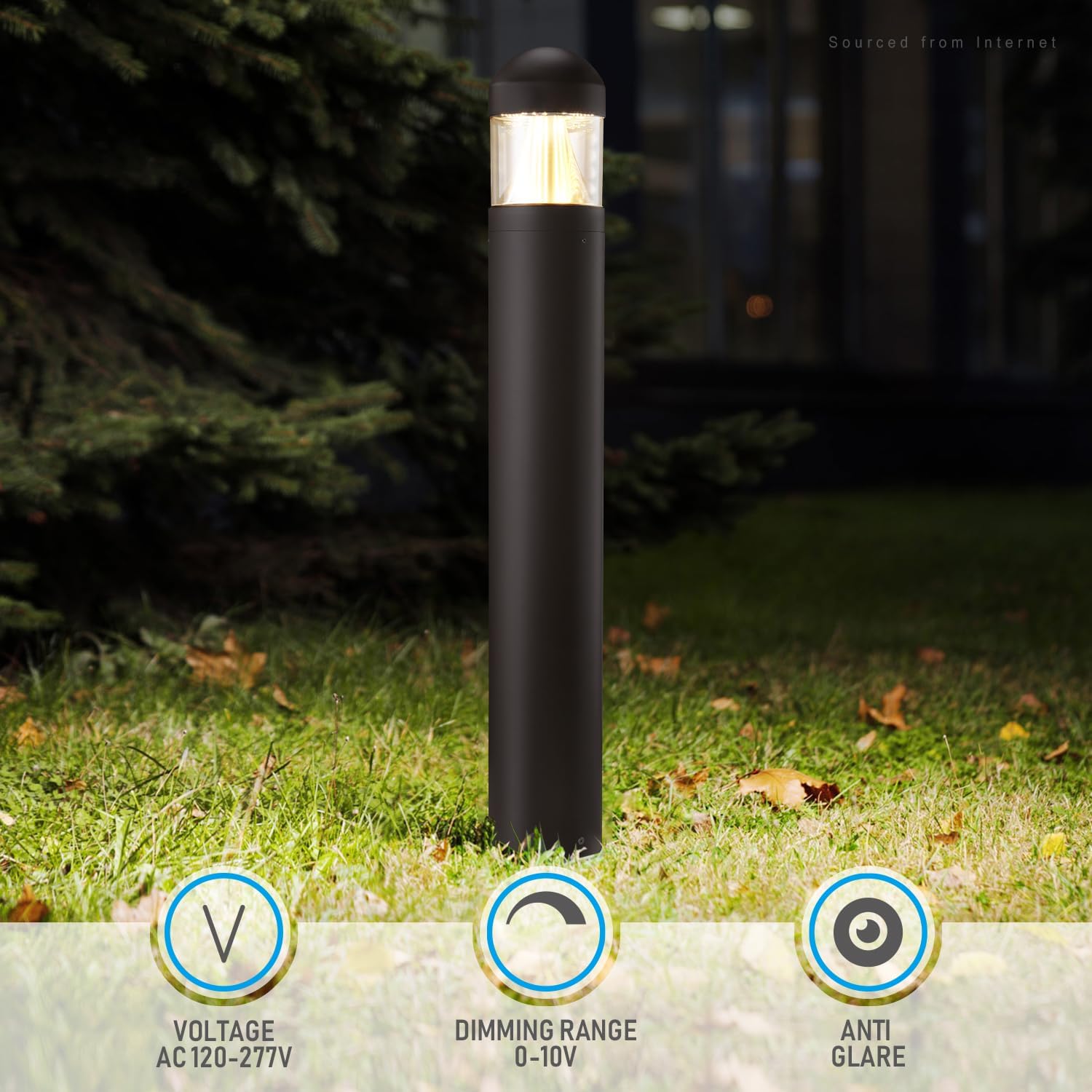 LEONLITE 3CCT LED Bollard Landscape Pathway Light, 43' 14W/19W/24W Adjustable Watts, 120V-277V Commercial Bollard Fixture, 0-10V Dimmable UL Listed Landscape Area Light, Beam-Focus