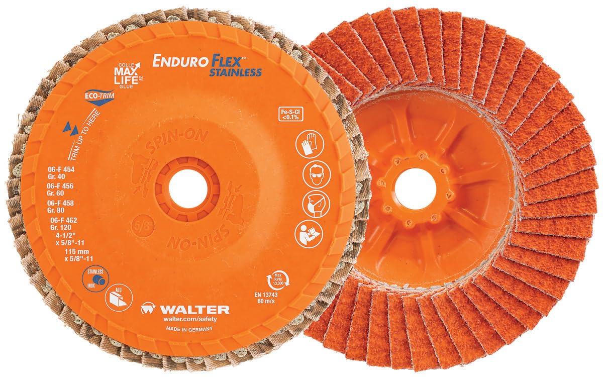 Walter 06F512 ENDURO-FLEX Abrasive Flap Disc [Pack of 10] - 120 Grit, 5 in. Grinding Disc with ECO-TRIM Backing. Surface Finishing Discs