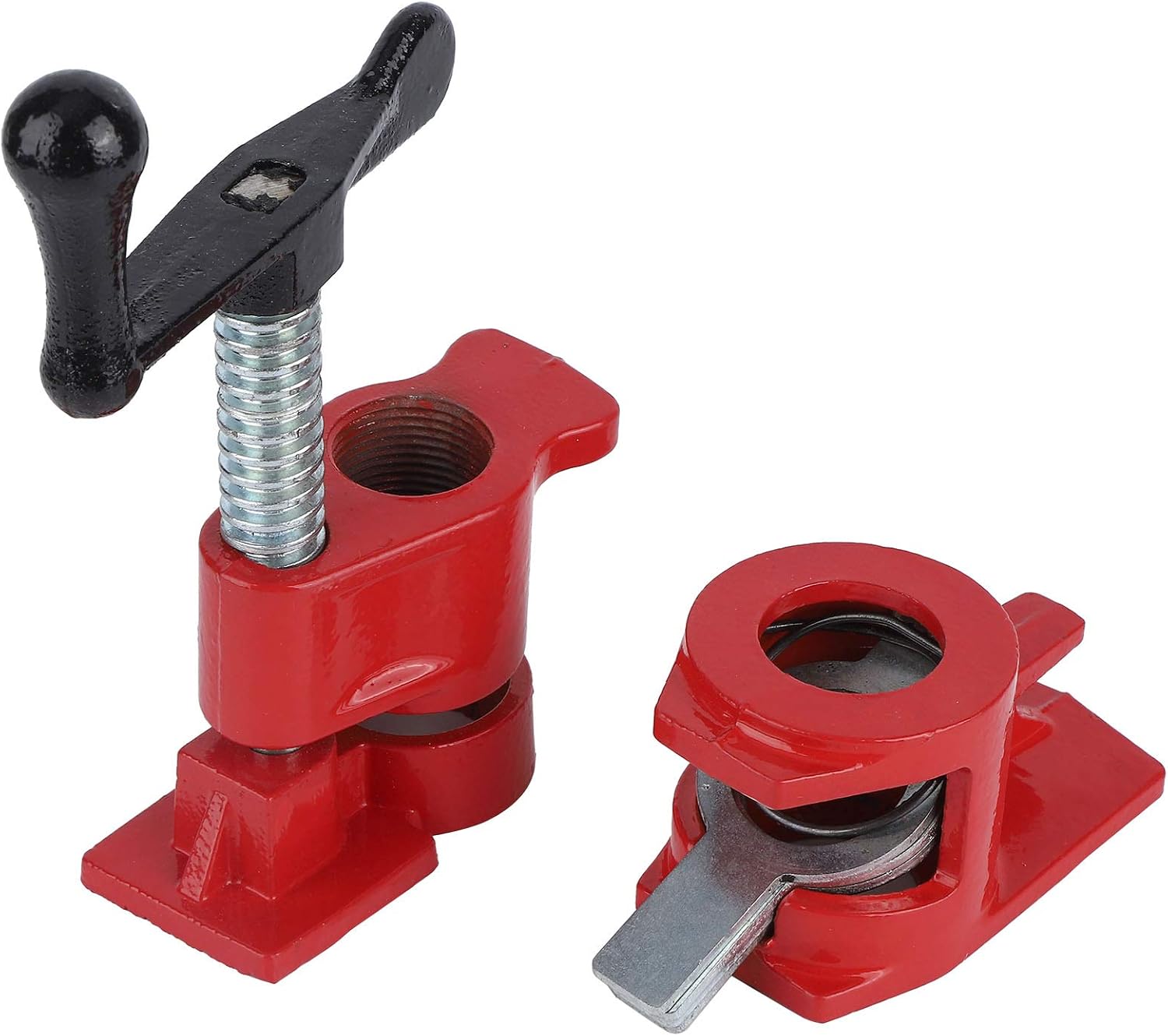 Wood Gluing Pipe Clamp Set, Heavy Duty Cast Iron with Large Feet and Ergonomic Handle, for Woodworking Workbench 3/4 Inch Threaded Pipe