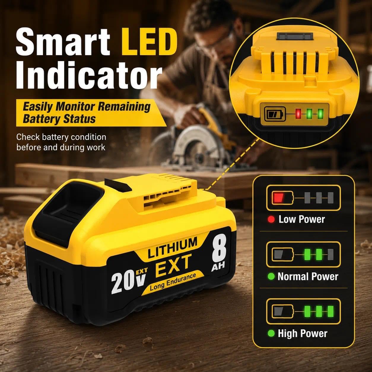 6 Pack 20V 8.0A Replacement Battery Compatible with Dewalt DCB200 DCD DCF DCG Series Cordless Power Tools