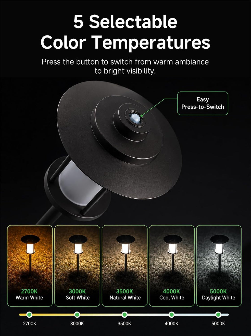 Low Voltage Landscape Path Light, Warm & Cool White Selectable Pathway Lights Wired, 12v Walkway Lamp IP65 Waterproof, LED Oil-Rubbed-Bronze Aluminum 150LM for Outside Patio Yard (4 Pack)