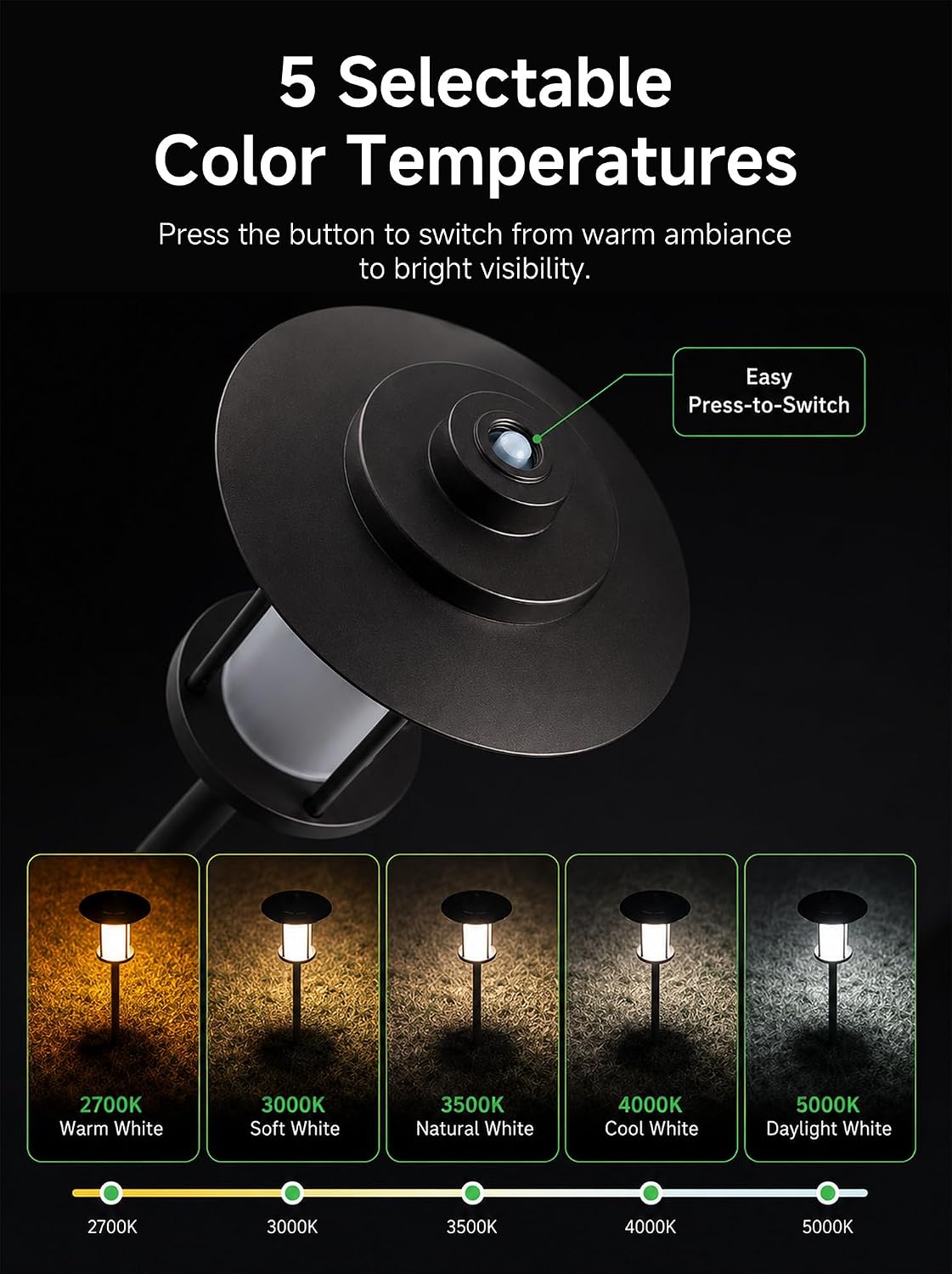 Outdoor Low Voltage Pathway Light, 12V Warm & Cool White Switchable Path Lights LED, IP65 Waterproof Landscaping Pathlight, Walk Side Lighting 5W ORB Aluminum for Backyard Lawn (6 Pack)