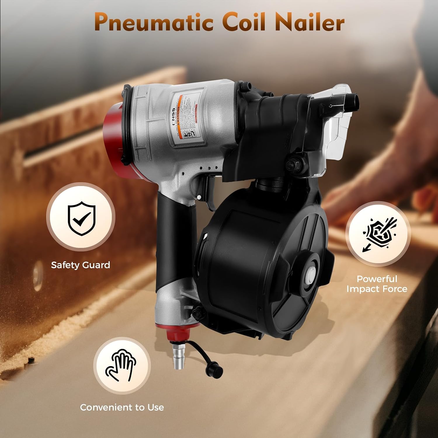Bepritm CN55 Pneumatic Coil Siding Nailer 300-Nail Capacity & 2 Shooting Modes & Goggles, 120PSI Pneumatic Siding Nail Gun 1'' to 2-1/4'' 15° Nail Gun for Pallets, Fences, Decking