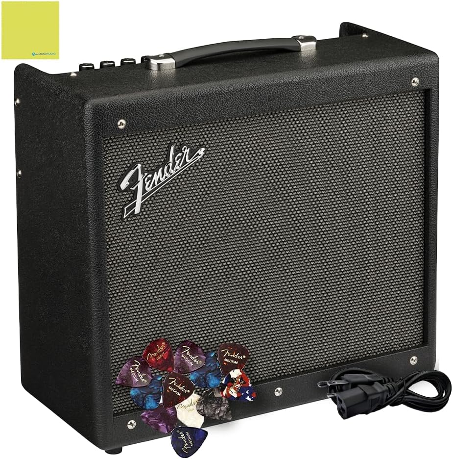 Fender Mustang Amp GTX50 Combo Guitar Amplifier Black Bundle with 12x Fender Guitar Picks, Power Cable and Liquid Audio Polishing Cloth