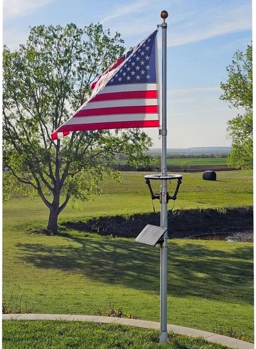 Solar Flag Pole Light Outdoor, 32 LED 4640 Lumens Upward Ring Light, Dusk to Dawn Flagpole Solar Light Waterproof IP65, Fits 2–6 Inch Poles, Full Flag Illumination for 15–40 Ft