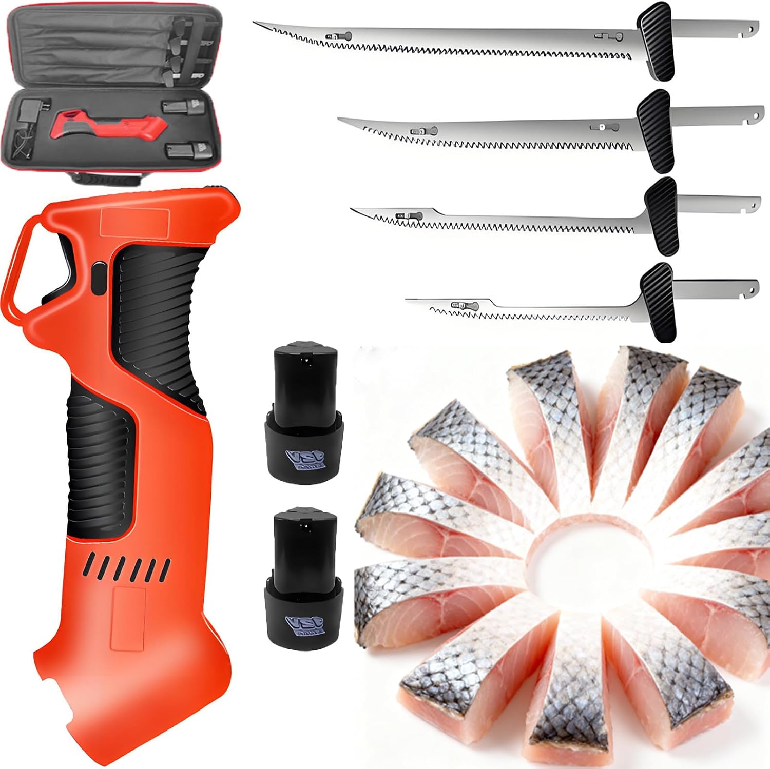 Electric Fillet Knife With Safety Lock - User-Friendly Cordless Reciprocating Filet Knife - Meat Saw w/ 4 Blades, 2-Hour Total Runtime, Commercial/Home Use For Fish/Meat/Small bone