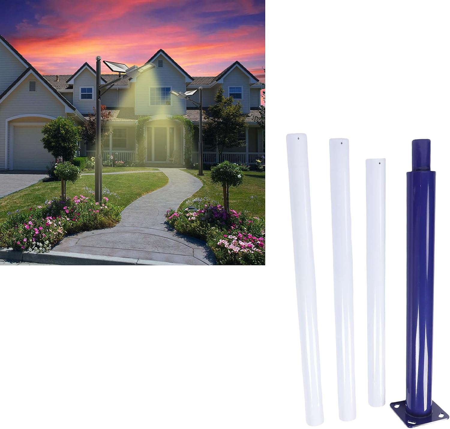13ft Split Street Pole | 4 - Section Detachable Design for Easy Setup | Alloy Steel Post for Solar Lights/Security Cameras/Garden