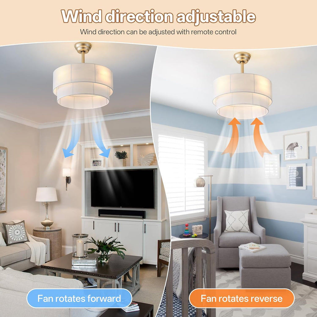 20' Boho Ceiling Fans with Lights, Fabric Fandelier Chandelier Ceiling Fan with Light Remote Control, Caged with 6 Speeds for Bedroom, Nursery(White)