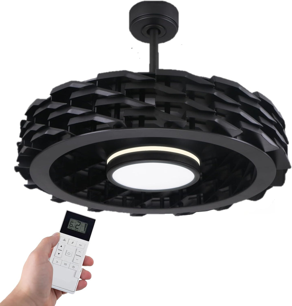 Bladeless Ceiling Fan with Lights & Remote – LUMIO 28' Low-Profile Downrod or Flush Mount Ceiling Fan with Lights for Bedroom & More – Dimmable LED, Night Light & Wi-Fi Connect, Black