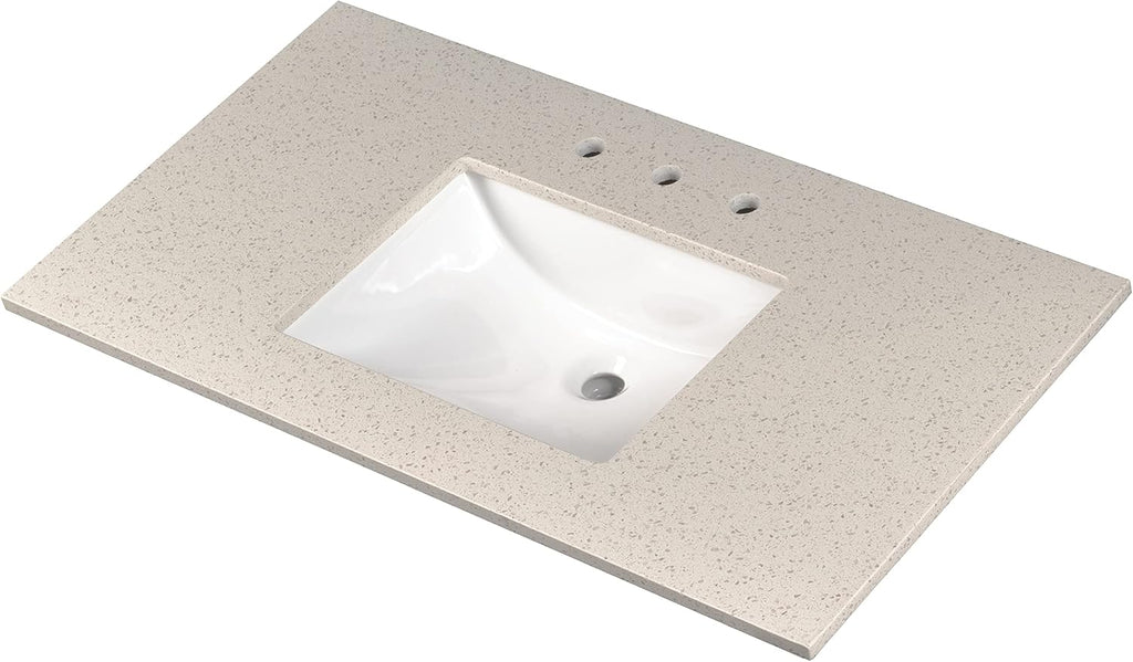 MSI Iced White Vanity Top with Under Mount Rectangle Ceramic Sinks, Engineered Marble Stone, 4' CC Faucet Holes, 49'X22'