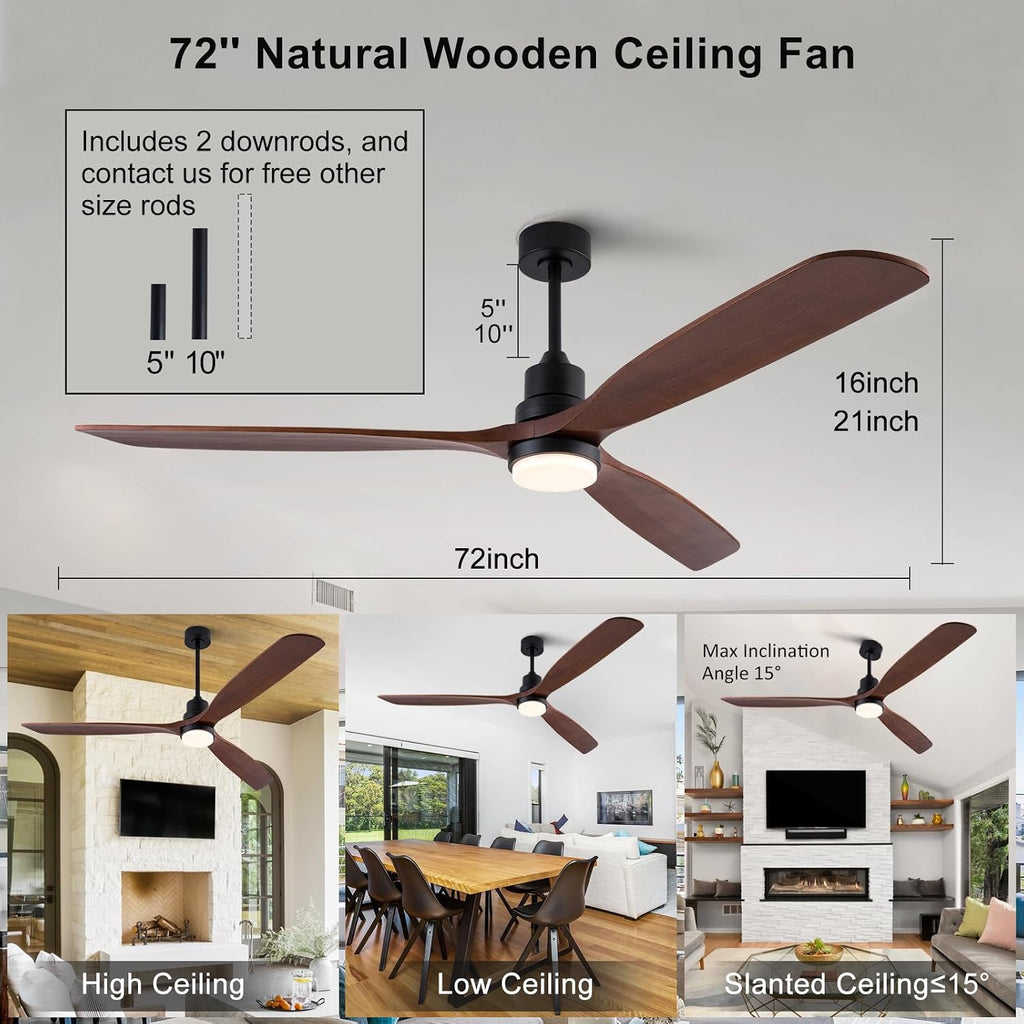 Ceiling Fans with Lights and Remote 72 inch 3 Blades Farmhouse Large Ceiling Fan, Black Ceiling Fan lights for Living Room Basement Sunroom Porch Patio, 6-Speed Remote Control