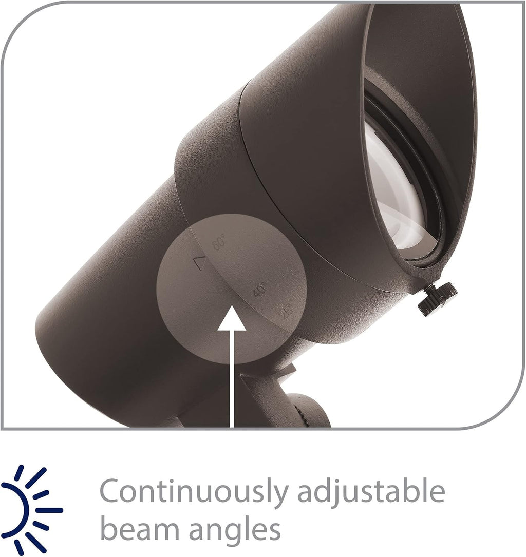 WAC Landscape Lighting, LED 12V Small Size Accent Light with Adjustable Beam Angle and Integral Brightness Control 50-420 Lumens 3000K Warm White Built-in LED in Bronze