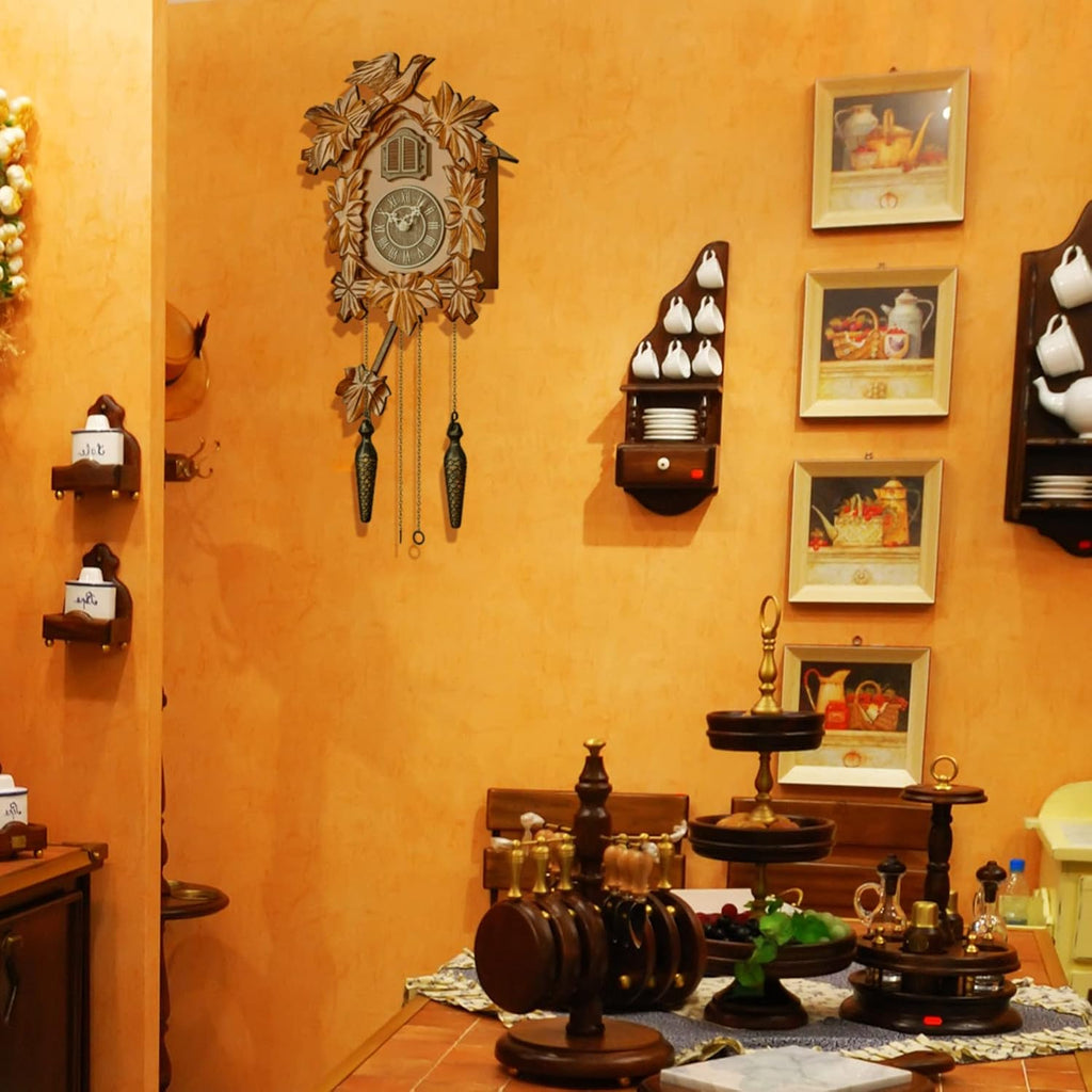 TIMEGEAR Cuckoo Clock with Night Mode, Hand Carved Decorations and Swinging Pendulum (Brown)