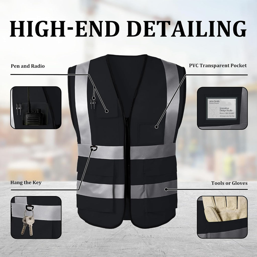 Custom Safety Vest, High Visibility Reflective Personalized Vest with Logo and Pockets for Men Women Construction