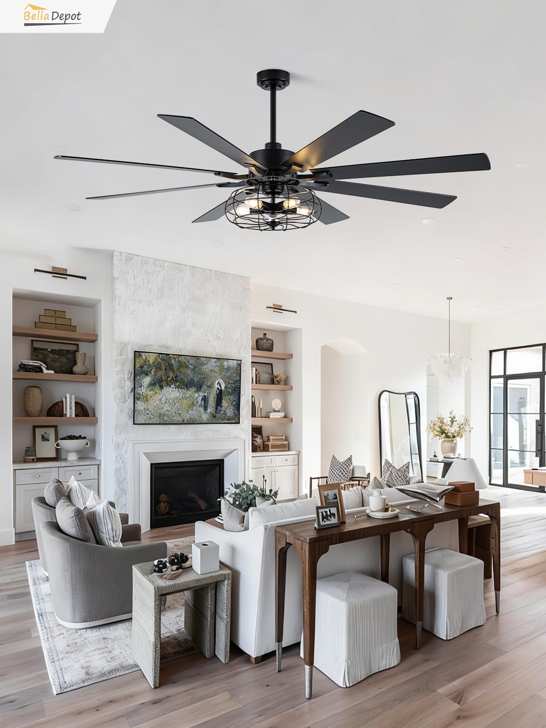 Bella Depot 72 Inch Large Farmhouse Ceiling Fan Industrial Big Chandelier Ceiling Fan with Light, 6-Speed, Reversible, Timing Option - Ideal for Bedroom, Living Room, Covered Patio
