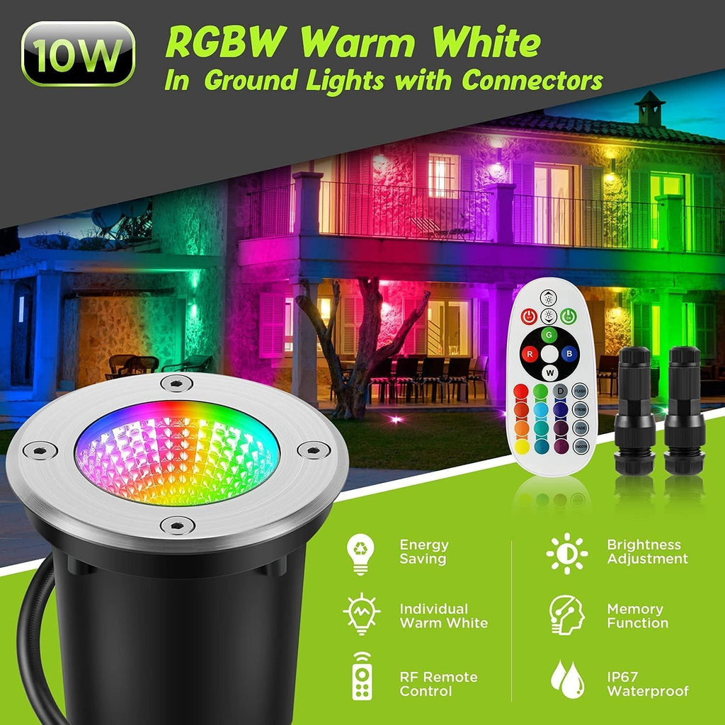 Warm White RGBW Color Low Voltage Landscape Lights 10W Color LED Landscape Lighting IP67 Waterproof Outdoor Well Landscape Spotlights 12V-24V for Pathway Garden Deck Driveway (12Pack)