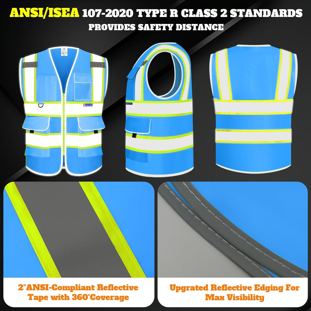 Custom Safety Vest Logo High Visibility Reflective Vest Ansi with Pockets Class 2 Hi Vis Security Construction Workwear