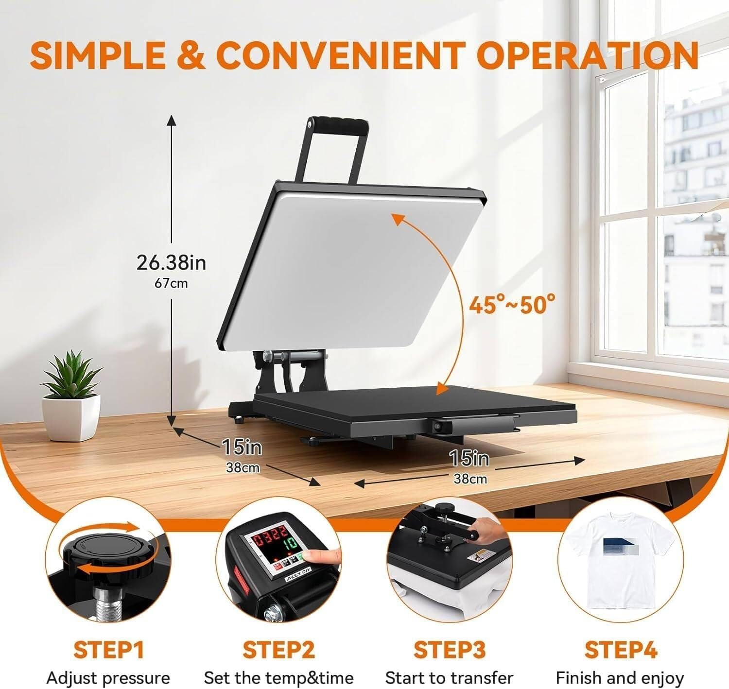 15x15 Heat Press Machine for T-Shirts, Professional Digital Clamshell Sublimation Transfer with Slide Out Drawer - Industrial Shirt Printer for DIY Crafting,for Canvas, Pillows