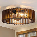 Farmhouse Caged Ceiling Fan with Light, 20' Wooden Flush Mount Ceiling Fan and Remote, 6-Speed Quiet Reversible DC Motor, Timer, Low Profile Enclosed Fandelier for Bedroom, Kitchen, Living Room
