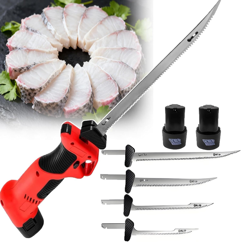 High-Performance Electric Fillet Knife - Commercial-Grade Cordless Reciprocating Fish Filet/Meat Saw With Titanium Blades, Dual 2000Mah Battery, Rapid Recharge,For Small Bones & Flesh