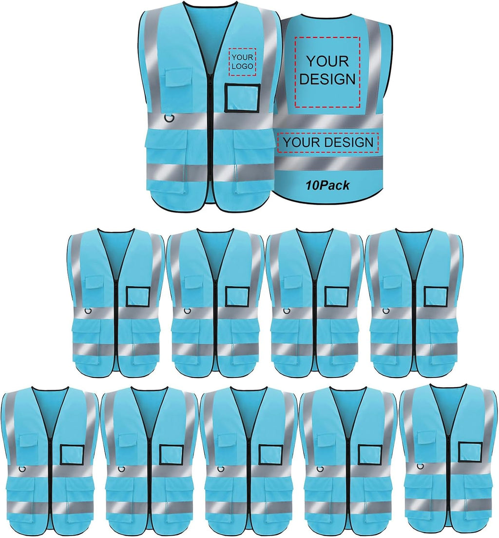 Custom Logo Safety Vest High Visibility Reflective Vest Class 2 Standard with Pockets and Zipper