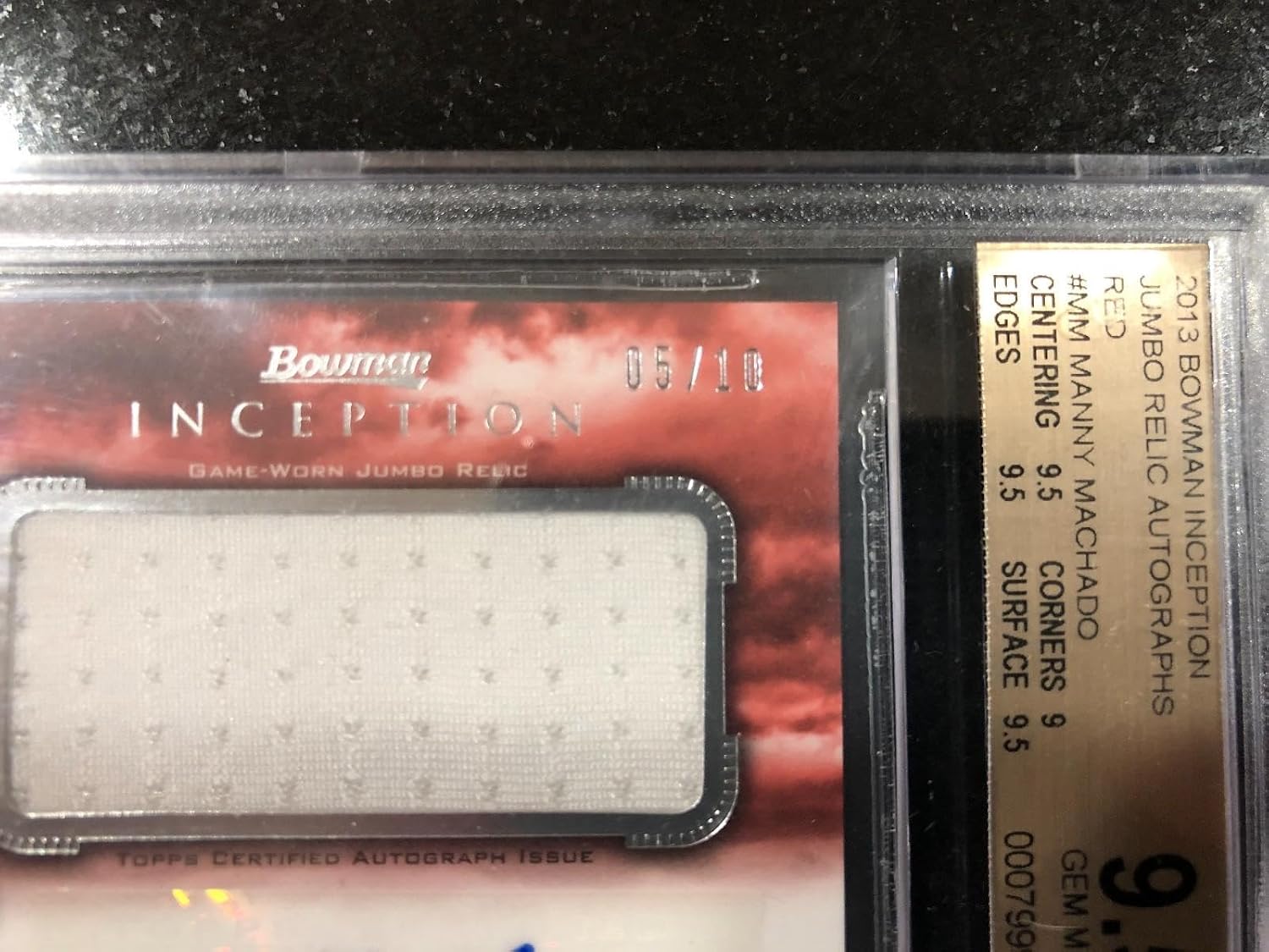 2013 Bowman Inception Jumbo Relic Auto Manny Machado BGS 9.5 LOW POP ORIOLES - Baseball Slabbed Autographed Cards